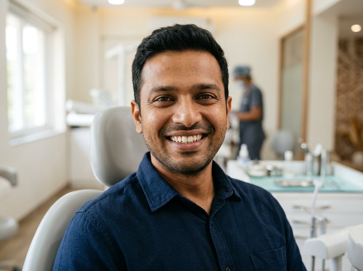 Confident Indian patient smiling after treatment at Dr Gandhi Dental Clinic